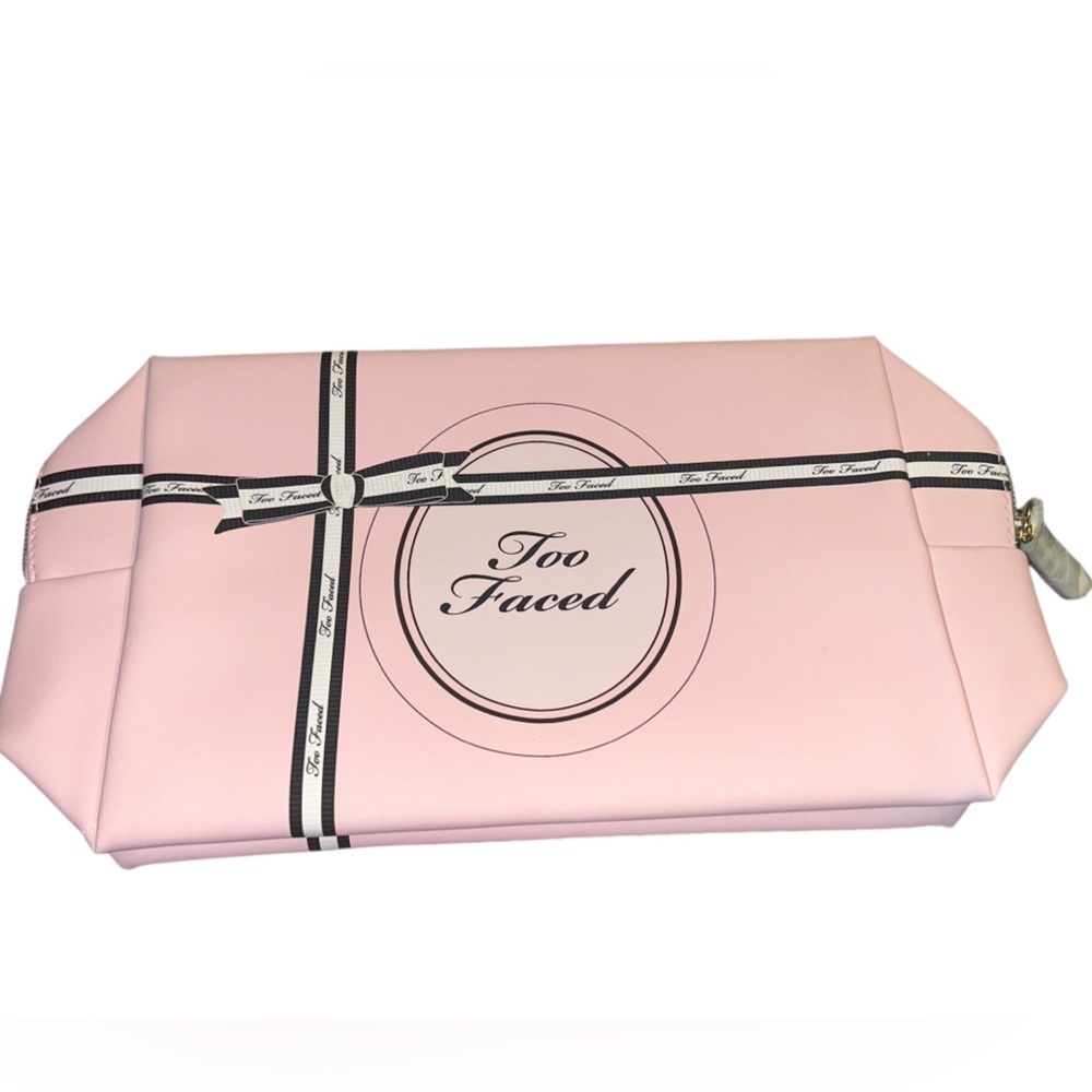 Too Faced Cosmetic Zippered Bag Pink w/ bow - Picture 3 of 6